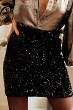 Load image into Gallery viewer, Black Sequin Bodycon Mini Skirt
