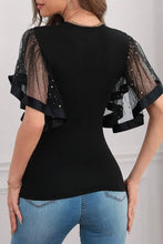 Load image into Gallery viewer, Black Starry Mesh Flutter Sleeve Slim Fit Top
