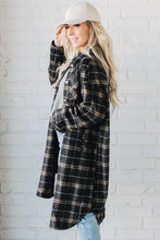 Load image into Gallery viewer, Black Plaid Button Front Pocketed Long Shacket

