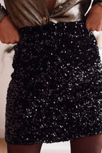 Load image into Gallery viewer, Black Sequin Bodycon Mini Skirt
