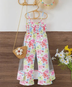 Sweet & Trendy Flower Graphic Mesh Jumpsuit Dreamy Romper Summer Party Gift For Girls
