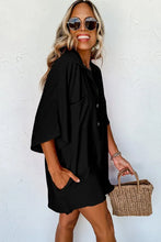 Load image into Gallery viewer, Black Half Button Collared Loose Romper
