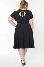 Load image into Gallery viewer, Black Plus Size Flutter Sleeve V Neck Midi Dress
