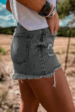 Load image into Gallery viewer, Black High Rise Crossover Waist Denim Shorts
