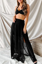 Load image into Gallery viewer, Black Shirred High Waist Chiffon Split Beach Maxi Skirt
