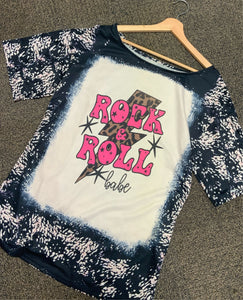 Rock and Roll with Leopard Bleached Graphic Print Oversized T Shirt