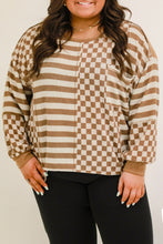 Load image into Gallery viewer, Online Khaki Striped Checkered Mixed Print Chest Pocket Casual Plus Size Top
