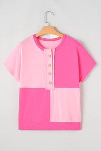 Online Pink Two Tone Half Buttons Collared T Shirt