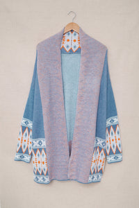 Online Orange Printed Aztec Print Open Front Knitted Cardigan