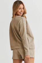Load image into Gallery viewer, Apricot khaki Textured Long Sleeve Top and Drawstring Shorts Set
