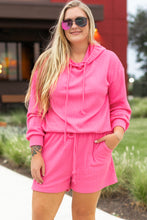 Load image into Gallery viewer, Online Black Textured Hoodie and Shorts Plus Size Two Piece Set
