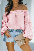 Load image into Gallery viewer, Pink Swiss Dot Off The Shoulder Blouse
