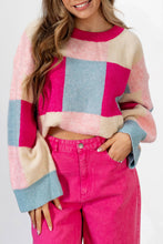 Load image into Gallery viewer, Online Rose Red Color Block Drop Shoulder Crewneck Loose Fit Sweater
