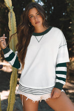 Load image into Gallery viewer, Online White Stripe Colorblock Sleeve Exposed Seam Fake-2-Piece Sweatshirt
