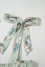 Load image into Gallery viewer, Online Gray Floral Knotted Strap Smocked Tiered Ruffle Mini Dress
