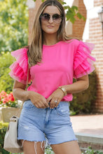 Load image into Gallery viewer, Pink Tulle Ruffle Sleeve Top
