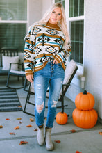 Load image into Gallery viewer, Online Brown Aztec Striped Knit Ribbed Trim Sweater
