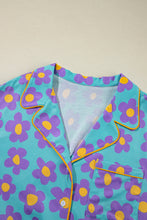 Load image into Gallery viewer, Online Sky Blue Cute Flower Print Contrast Trim Plus Size Short PJ Set
