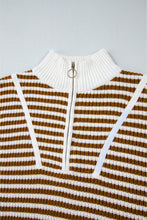 Load image into Gallery viewer, Online Pink Stripe Zip up Collar Drop Shoulder Sweater
