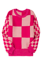 Load image into Gallery viewer, Online Rose Red Mixed Checkered Pattern Drop Shoulder Loose Sweater
