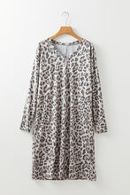 Load image into Gallery viewer, Gray Leopard Print V Neck Loose Fit Mini Dress
