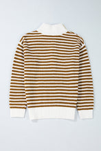Load image into Gallery viewer, Online Pink Stripe Zip up Collar Drop Shoulder Sweater
