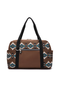 Online Coffee Western Aztec Print PU Leather Large Travel Duffel Bag