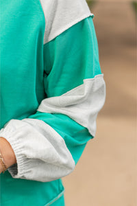 Online Aruba Blue Colorblock Patchwork Cross Seam Plus Sweatshirt
