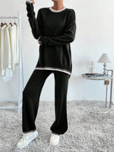 Load image into Gallery viewer, Online Side Slit Contrast Trim Round Neck Top and Pants Sweater Set
