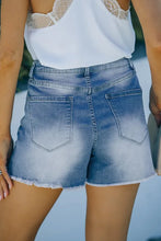 Load image into Gallery viewer, Blue Frayed Hem Denim Shorts with Pockets
