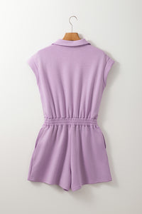 Online Orchid Bouquet Short Sleeve Zipper Collared Elastic High Waist Romper