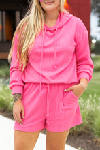 Load image into Gallery viewer, Online Black Textured Hoodie and Shorts Plus Size Two Piece Set
