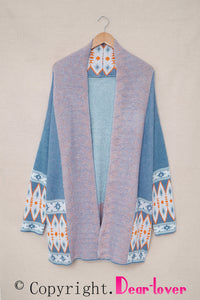 Online Orange Printed Aztec Print Open Front Knitted Cardigan