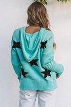 Load image into Gallery viewer, Green V Neck Star Pattern Hooded Sweater with Slits
