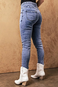 Light Blue Washed High Waist Buttons Skinny Jeans