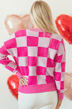 Load image into Gallery viewer, Online Black Checkered Drop Shoulder Buttoned V Neck Cardigan
