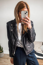 Load image into Gallery viewer, Online Black PU Leather Lapel Collar Zipper Jacket

