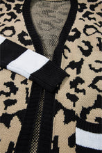 Load image into Gallery viewer, Black Stripe Sleeve Leopard Print Open Front Cardigan With Pockets
