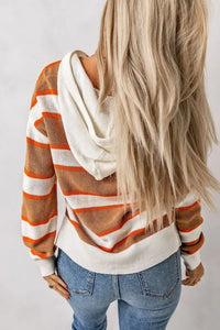 Orange Orange/Multicolor Striped Colorblock Sweater Hoodie