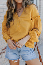 Load image into Gallery viewer, Yellow Casual Balloon Sleeve Crinkled Top
