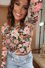 Load image into Gallery viewer, Online Orange Floral Mesh Slim Long Sleeve Crop Top
