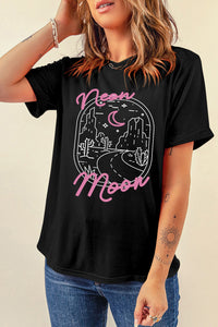Online Black neon moon Letter Graphic Short Sleeve Top