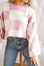 Load image into Gallery viewer, Online Rose Checkered Bishop Sleeve Sweater
