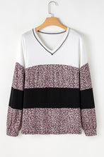 Load image into Gallery viewer, Online Black Leopard Print Colorblock V Neck Long Sleeve Plus Size Top
