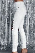 Load image into Gallery viewer, White Distressed Ripped Holes High Waist Skinny Jeans
