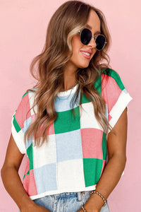 Grapefruit Orange Color Block Cap Sleeve Sweater