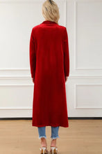 Load image into Gallery viewer, Fiery Red Velvet Open Front Pocketed Long Duster
