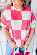 Load image into Gallery viewer, Online White Textured Checkerboard Round Neck Plus Size T Shirt
