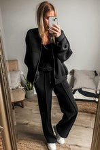 Load image into Gallery viewer, Online Black Solid Seamed Zipper Jacket and Drawstring Waist Pants Set
