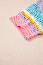 Load image into Gallery viewer, Online Pink Stripe Plus Size Open Knit Patch Pocket Short Sleeve Sweater
